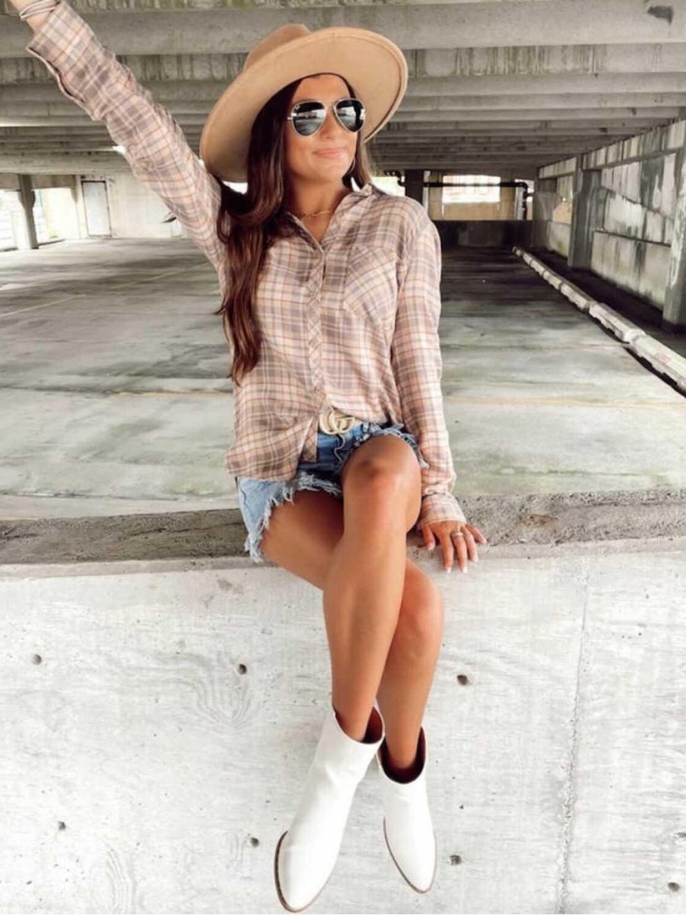 Plaid Button-Down Shirt in Light brown